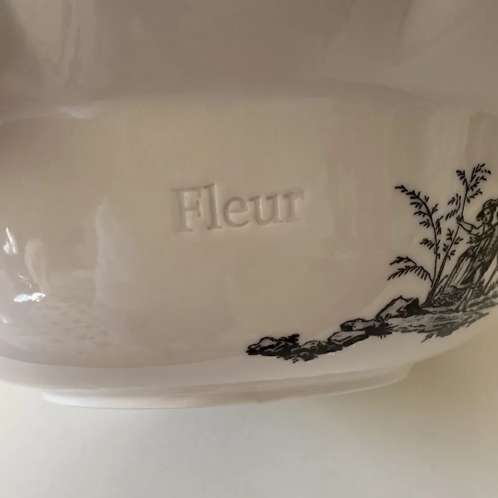 Anthropologie Large Serving Bowl White Floral Decorated Fleur 13”